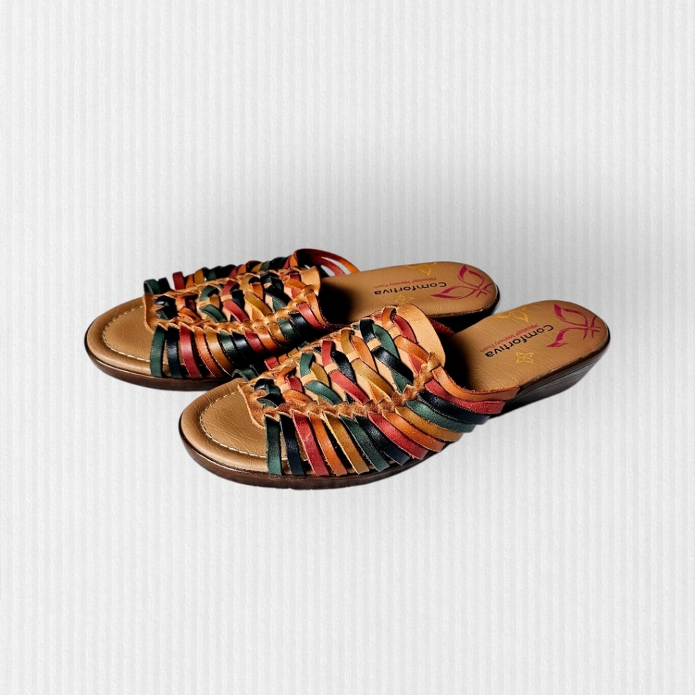 Comfortiva Felida Leather Sandals 9W Multicolor Pillowtop Foam Comfort Shoes - Picture 2 of 7